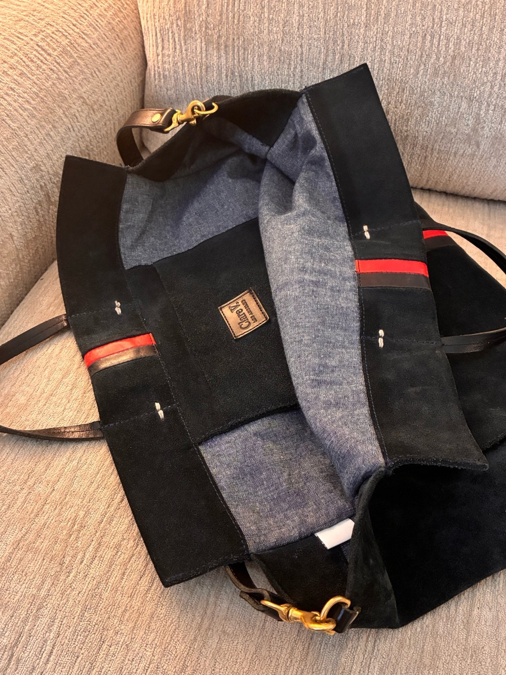 Clare V. Simple Tote in Marine Suede with Stripes - Picture 6 of 8